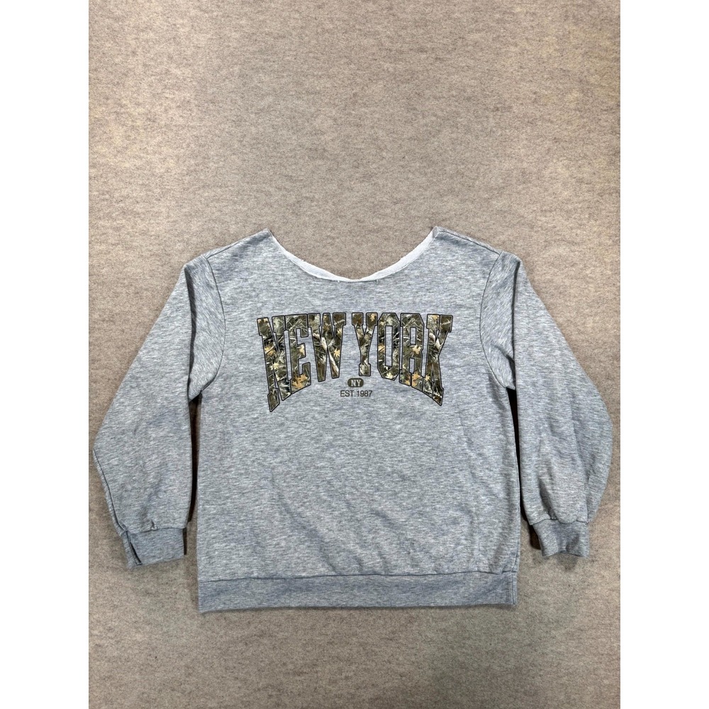 SHEIN Womens Large Heather Gray Camouflage New York Logo Pullover Sweatshirt